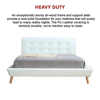 Queen PU Leather Deluxe Bed Frame White - Cosy Abode
