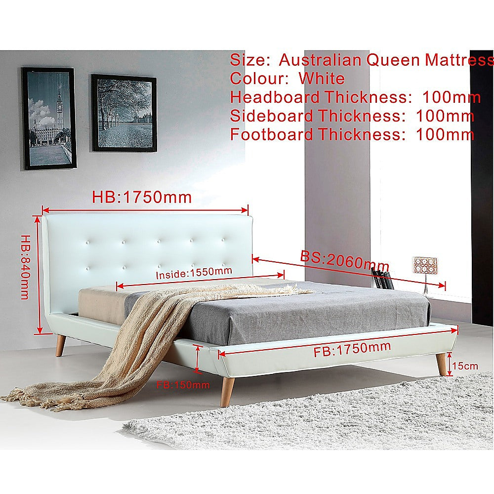 Queen PU Leather Deluxe Bed Frame White - Cosy Abode