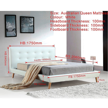 Queen PU Leather Deluxe Bed Frame White - Cosy Abode