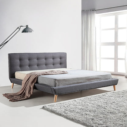 King Linen Fabric Deluxe Bed Frame Grey - Cosy Abode