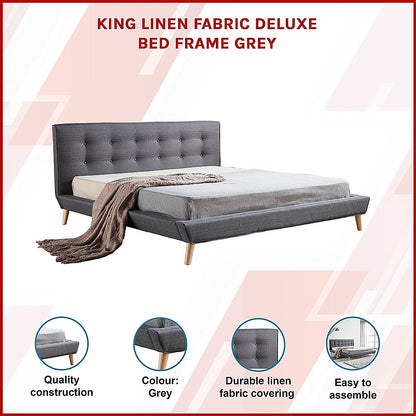 King Linen Fabric Deluxe Bed Frame Grey - Cosy Abode