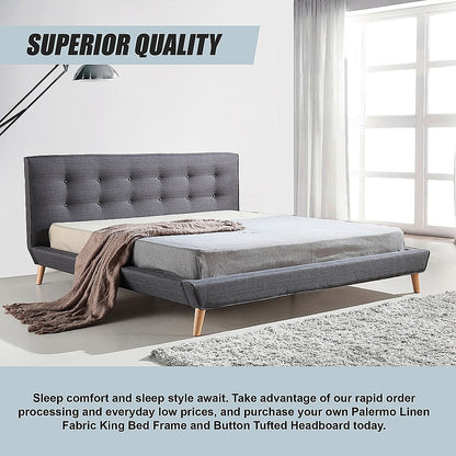 King Linen Fabric Deluxe Bed Frame Grey - Cosy Abode