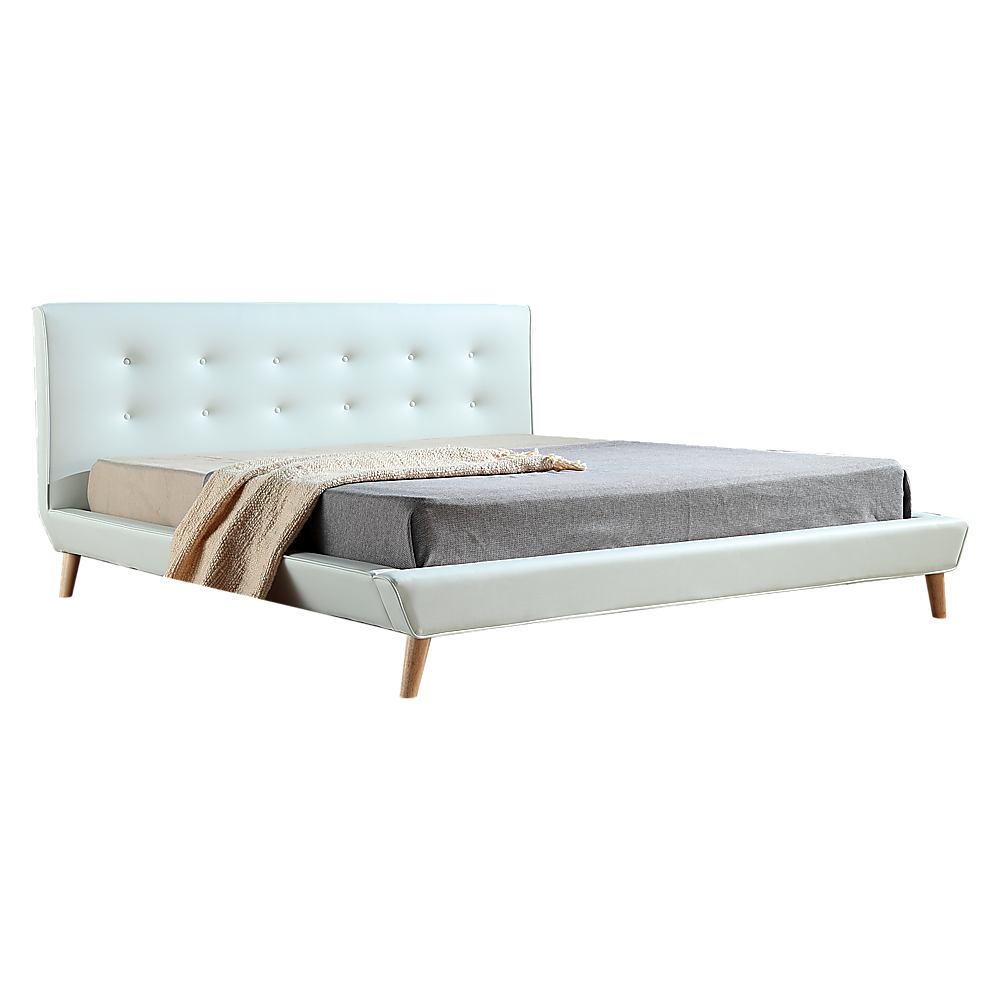 King PU Leather Deluxe Bed Frame White - Cosy Abode