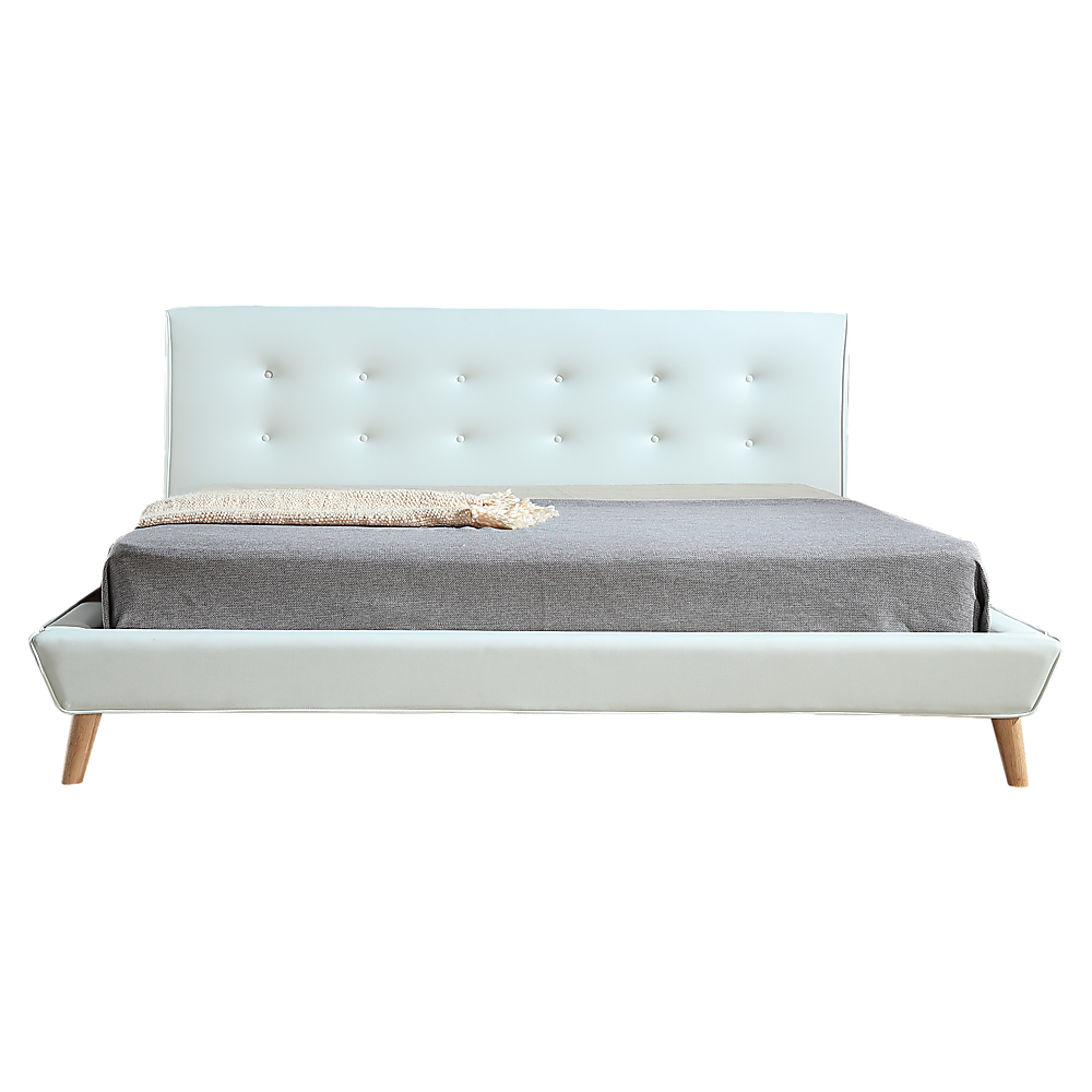 King PU Leather Deluxe Bed Frame White - Cosy Abode