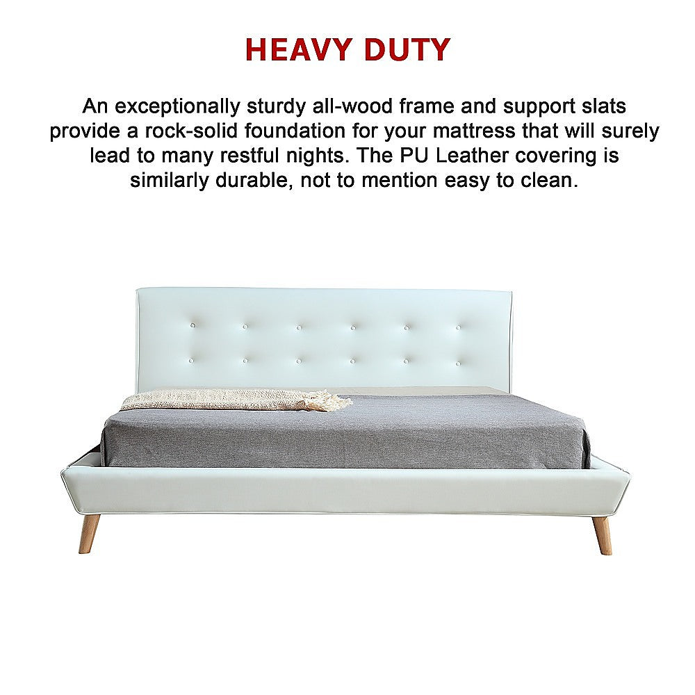 King PU Leather Deluxe Bed Frame White - Cosy Abode