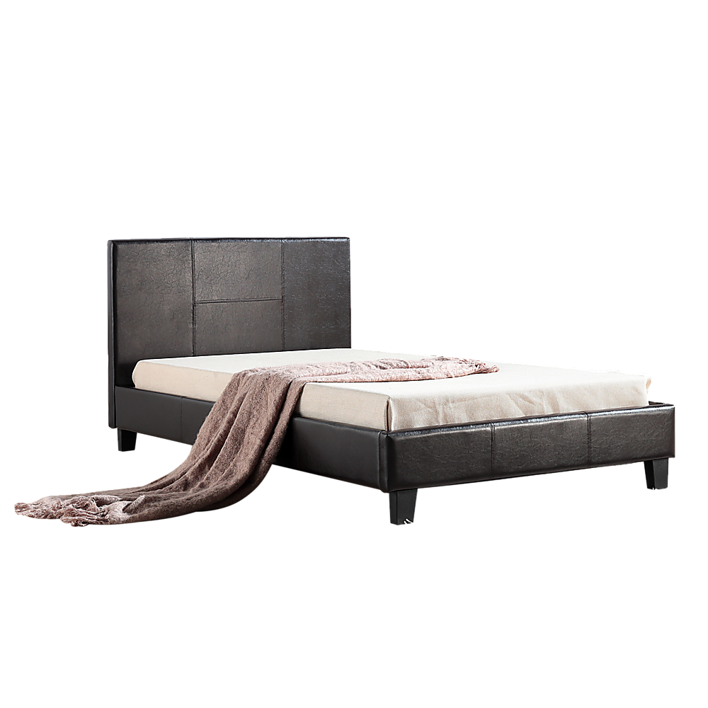King Single PU Leather Bed Frame Brown - Cosy Abode