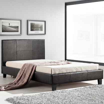 King Single PU Leather Bed Frame Brown - Cosy Abode