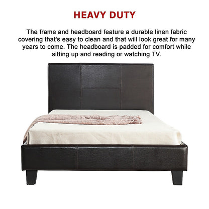 King Single PU Leather Bed Frame Brown - Cosy Abode