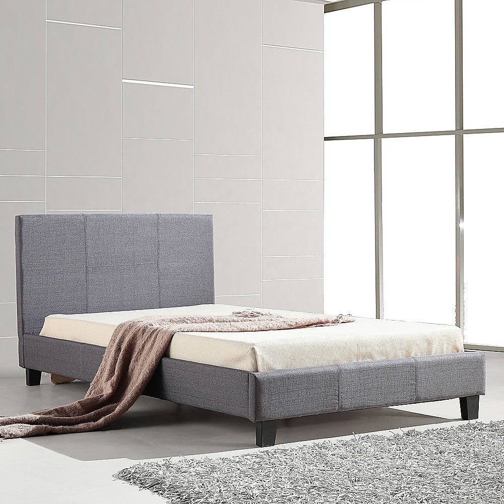 King Single Linen Fabric Bed Frame Grey - Cosy Abode