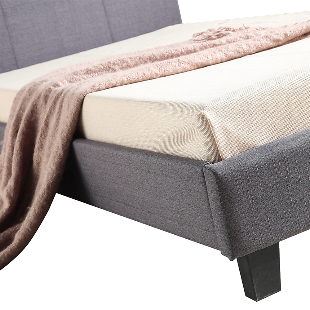 King Single Linen Fabric Bed Frame Grey - Cosy Abode