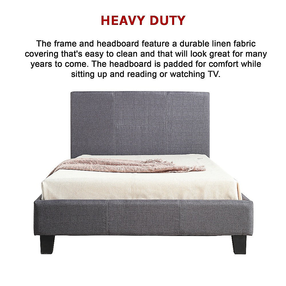 King Single Linen Fabric Bed Frame Grey - Cosy Abode