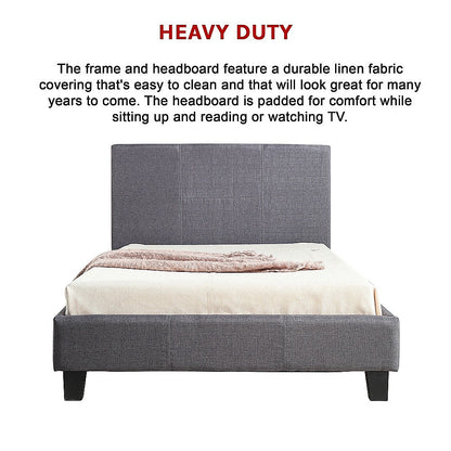 King Single Linen Fabric Bed Frame Grey - Cosy Abode