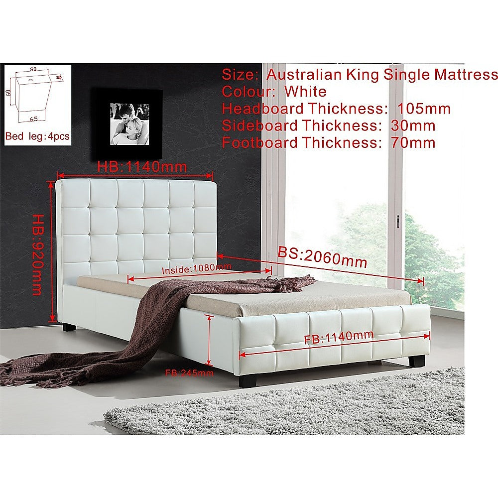 King Single PU Leather Deluxe Bed Frame White - Cosy Abode