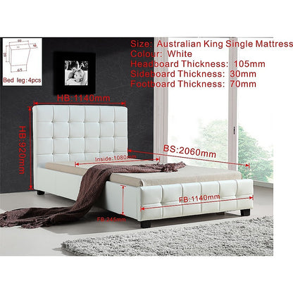 King Single PU Leather Deluxe Bed Frame White - Cosy Abode