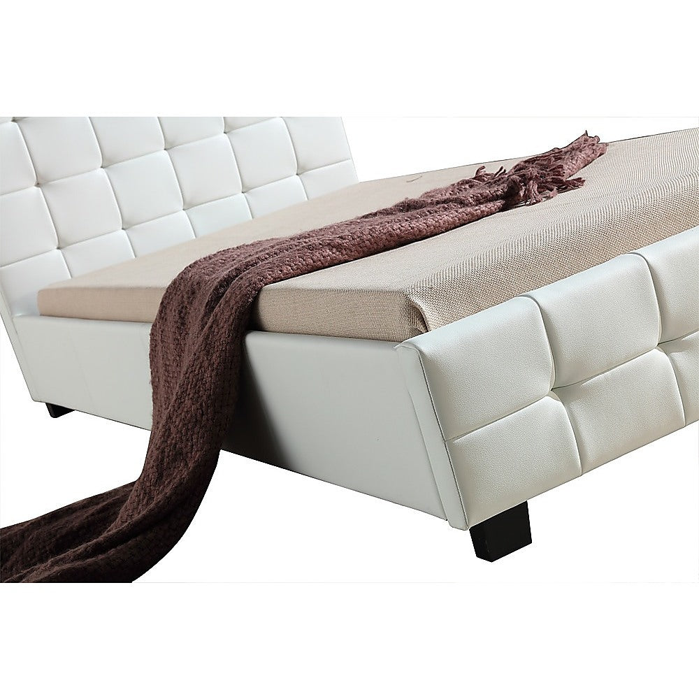 King Single PU Leather Deluxe Bed Frame White - Cosy Abode