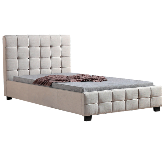 King Single Linen Fabric Deluxe Bed Frame Beige - Cosy Abode