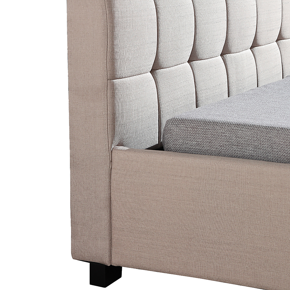 King Single Linen Fabric Deluxe Bed Frame Beige - Cosy Abode