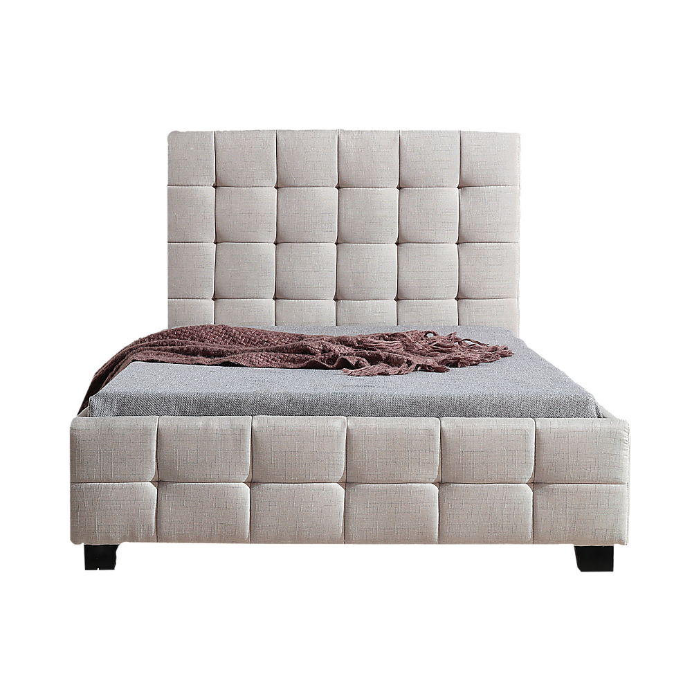 King Single Linen Fabric Deluxe Bed Frame Beige - Cosy Abode