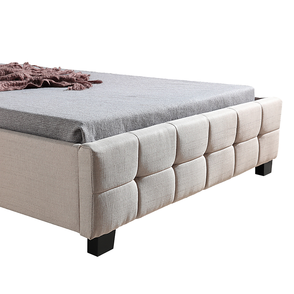 King Single Linen Fabric Deluxe Bed Frame Beige - Cosy Abode