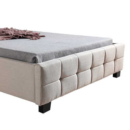 King Single Linen Fabric Deluxe Bed Frame Beige - Cosy Abode