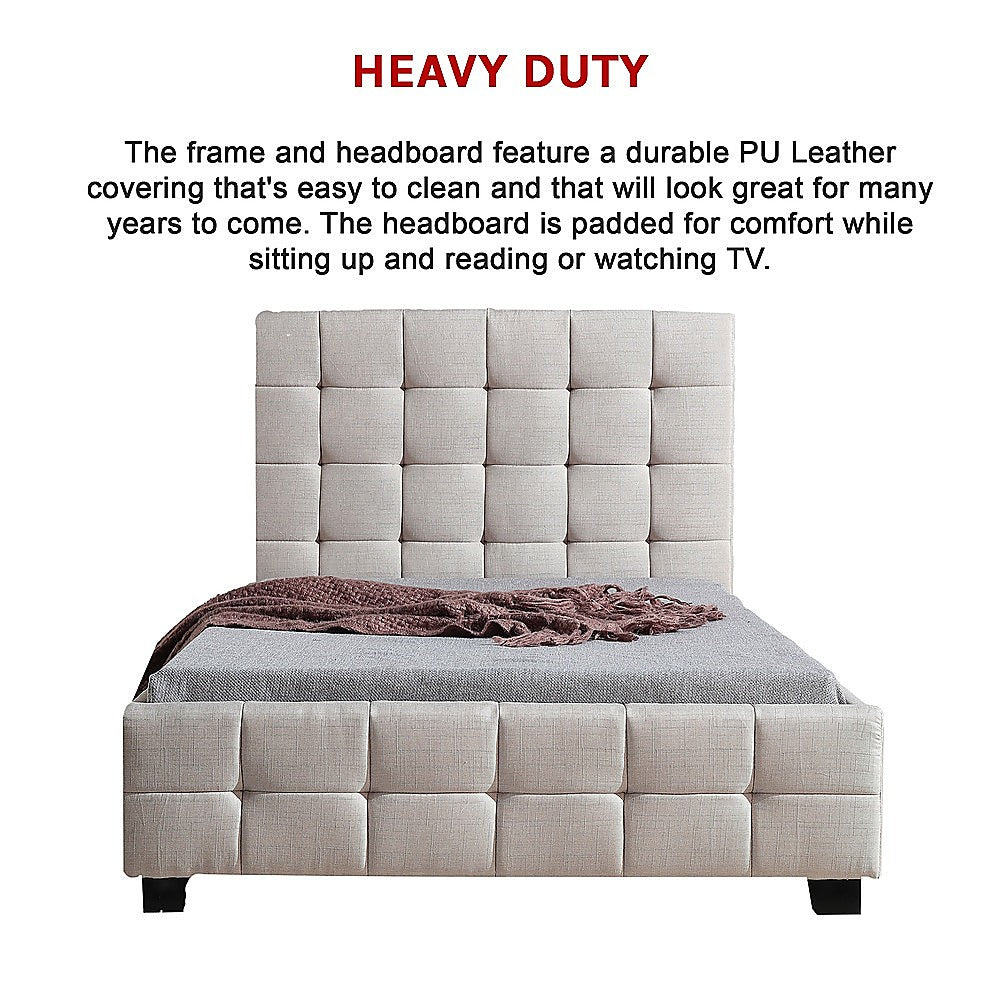 King Single Linen Fabric Deluxe Bed Frame Beige - Cosy Abode