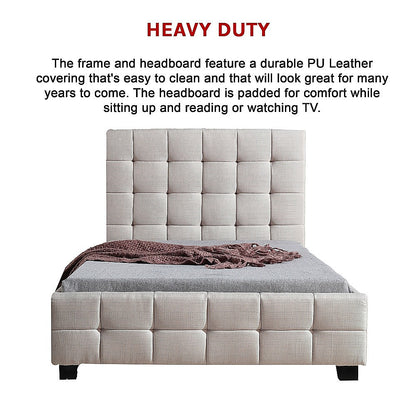 King Single Linen Fabric Deluxe Bed Frame Beige - Cosy Abode