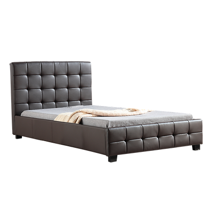 King Single PU Leather Deluxe Bed Frame Brown - Cosy Abode