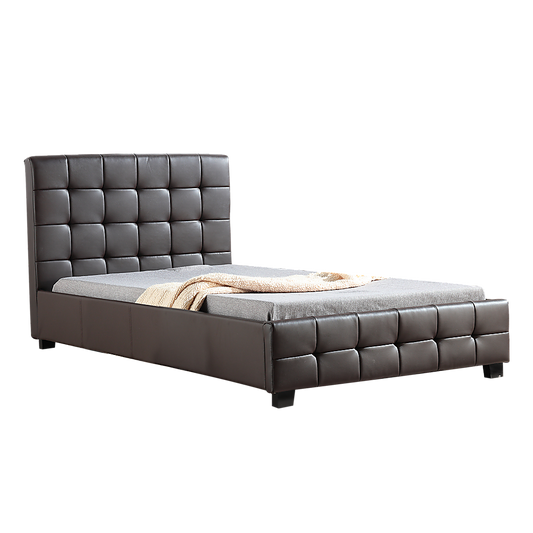 King Single PU Leather Deluxe Bed Frame Brown - Cosy Abode
