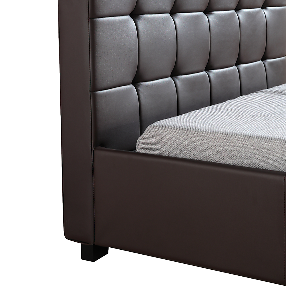 King Single PU Leather Deluxe Bed Frame Brown - Cosy Abode