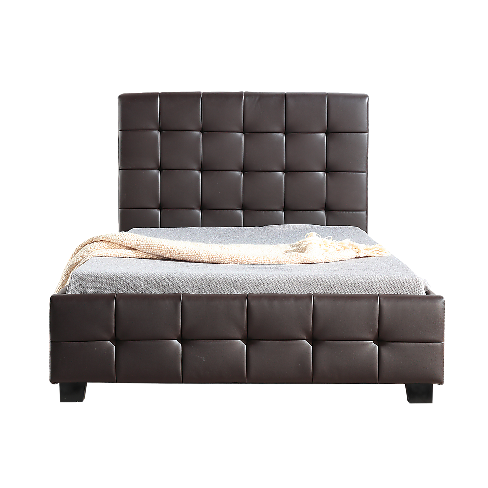 King Single PU Leather Deluxe Bed Frame Brown - Cosy Abode