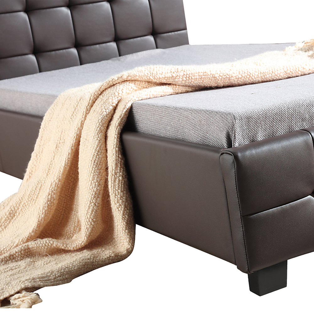 King Single PU Leather Deluxe Bed Frame Brown - Cosy Abode