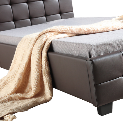 King Single PU Leather Deluxe Bed Frame Brown - Cosy Abode