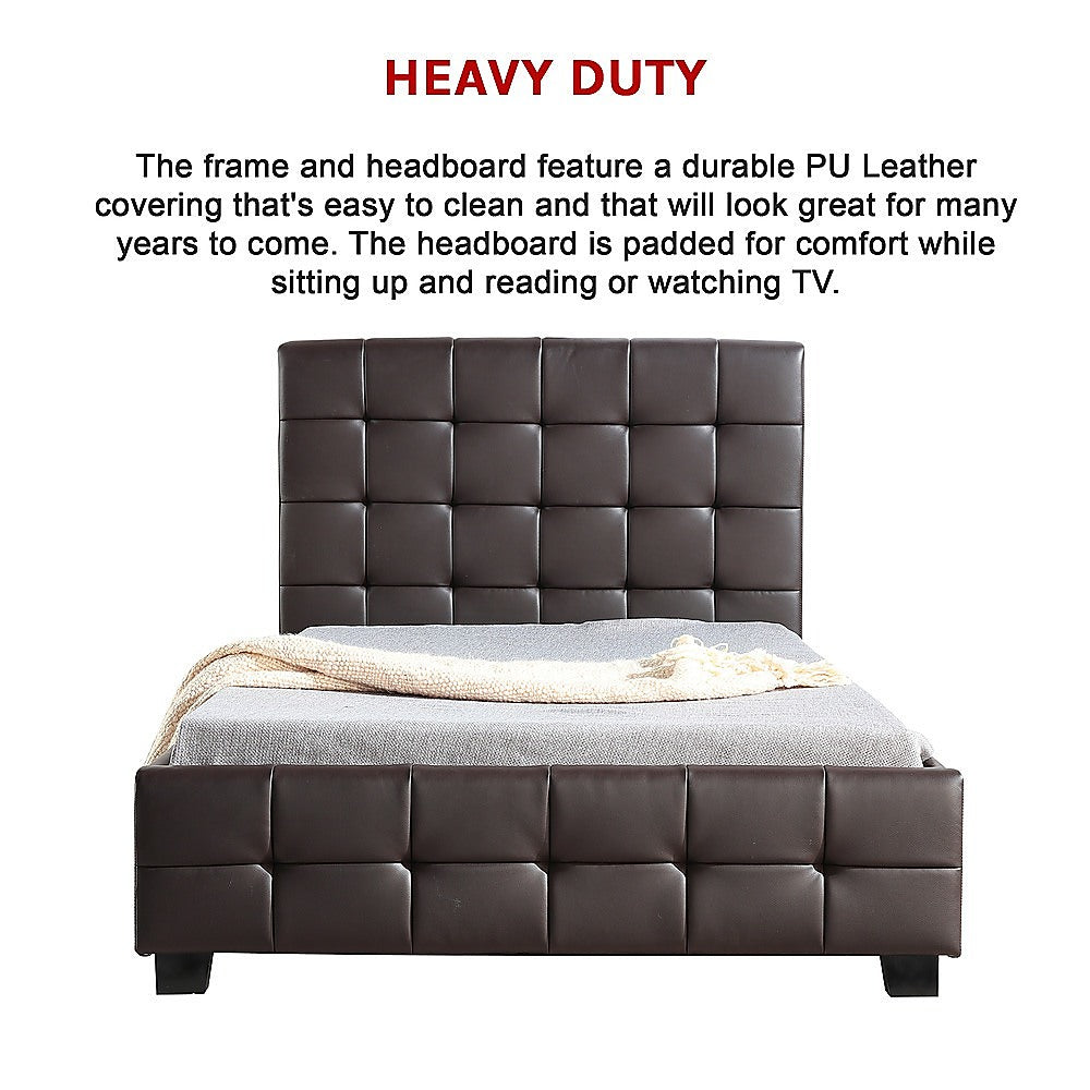 King Single PU Leather Deluxe Bed Frame Brown - Cosy Abode