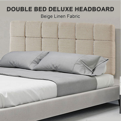 Linen Fabric Double Bed Deluxe Headboard Bedhead - Beige - Cosy Abode