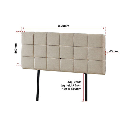 Linen Fabric Queen Bed Deluxe Headboard Bedhead - Beige - Cosy Abode