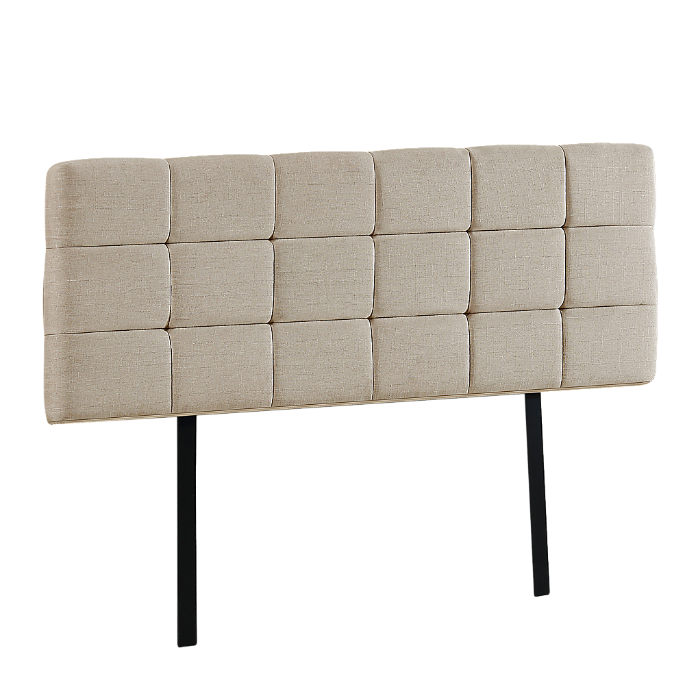 Linen Fabric King Bed Deluxe Headboard Bedhead - Beige - Cosy Abode