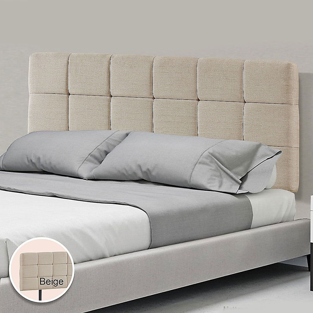 Linen Fabric King Bed Deluxe Headboard Bedhead - Beige - Cosy Abode