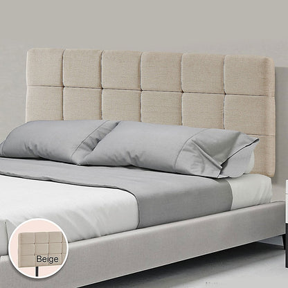 Linen Fabric King Bed Deluxe Headboard Bedhead - Beige - Cosy Abode