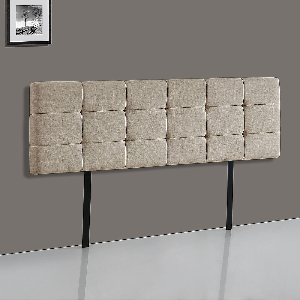 Linen Fabric King Bed Deluxe Headboard Bedhead - Beige - Cosy Abode