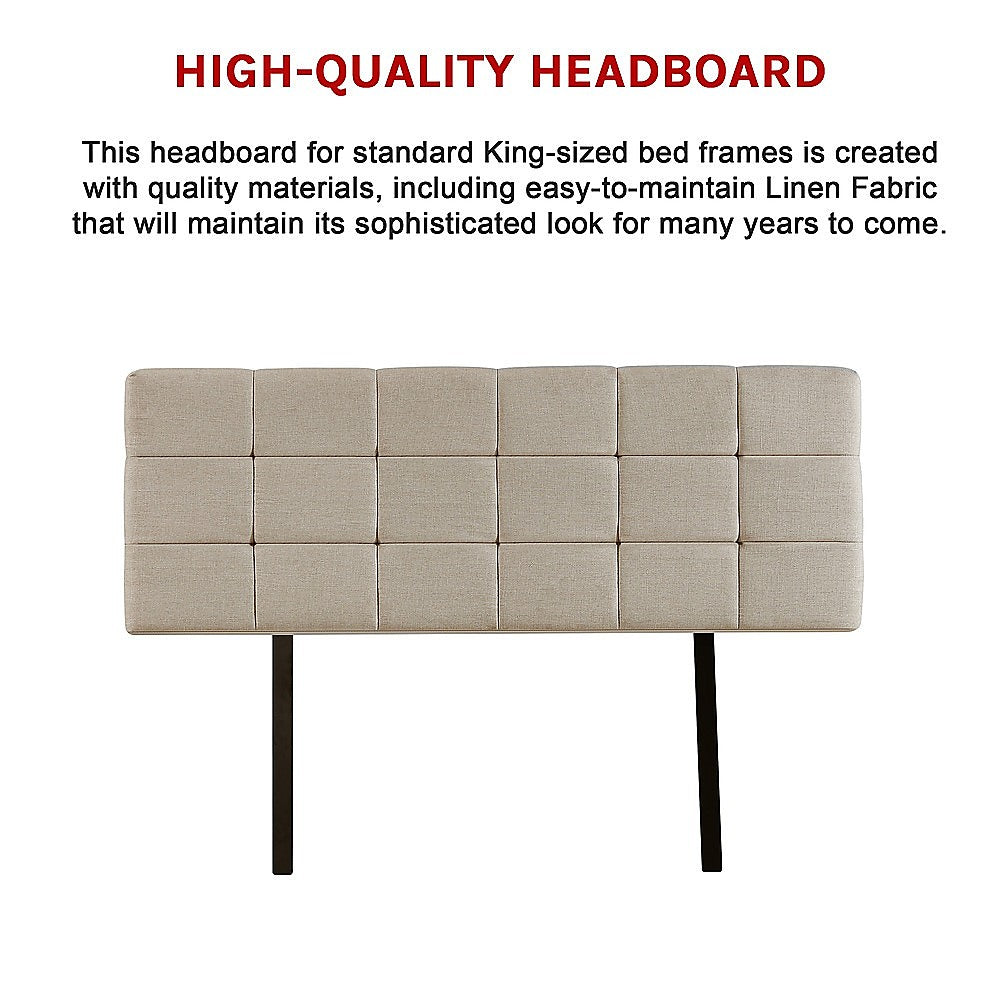 Linen Fabric King Bed Deluxe Headboard Bedhead - Beige - Cosy Abode