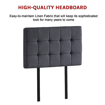 Linen Fabric Single Bed Deluxe Headboard Bedhead - Grey - Cosy Abode