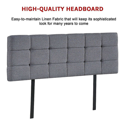 Linen Fabric Queen Bed Deluxe Headboard Bedhead - Grey - Cosy Abode