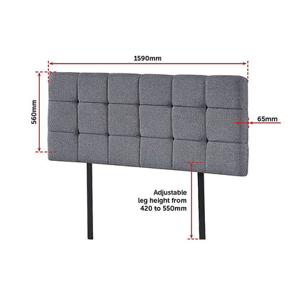 Linen Fabric Queen Bed Deluxe Headboard Bedhead - Grey - Cosy Abode