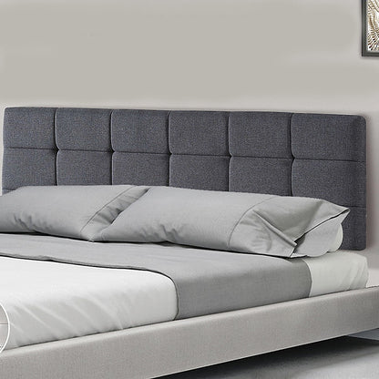 Linen Fabric King Bed Deluxe Headboard Bedhead - Grey - Cosy Abode