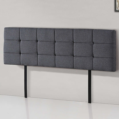 Linen Fabric King Bed Deluxe Headboard Bedhead - Grey - Cosy Abode