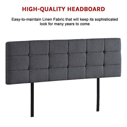 Linen Fabric King Bed Deluxe Headboard Bedhead - Grey - Cosy Abode