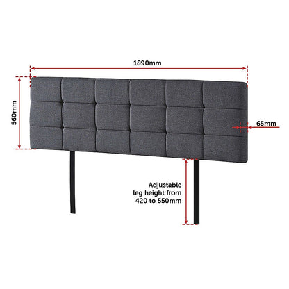 Linen Fabric King Bed Deluxe Headboard Bedhead - Grey - Cosy Abode