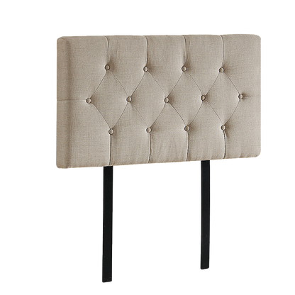 Linen Fabric Single Bed Deluxe Headboard Bedhead - Beige - Cosy Abode