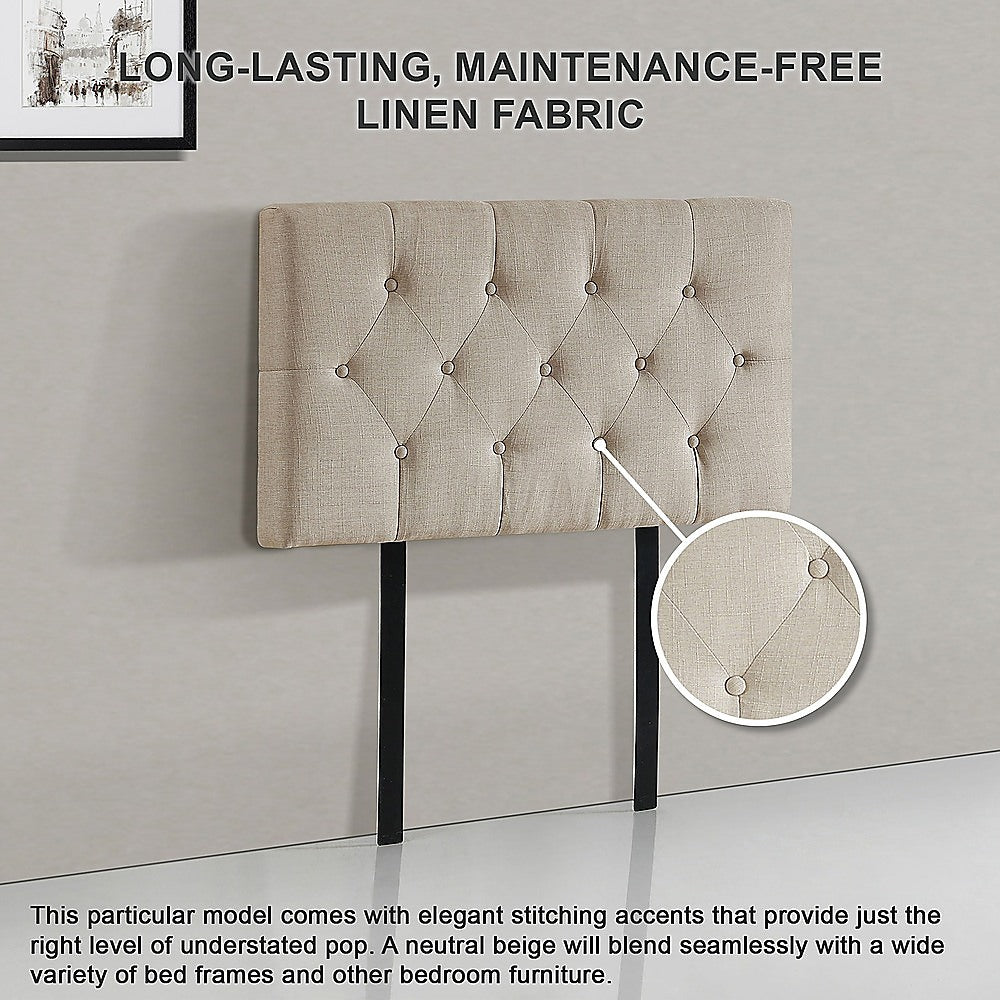 Linen Fabric Single Bed Deluxe Headboard Bedhead - Beige - Cosy Abode