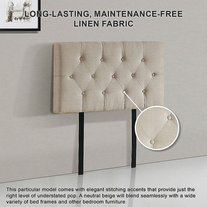 Linen Fabric Single Bed Deluxe Headboard Bedhead - Beige - Cosy Abode